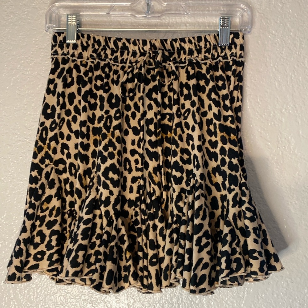 Aakaa Mini Cheetah Print Elastic Waist Ruffled Skirt BlackTan Size S